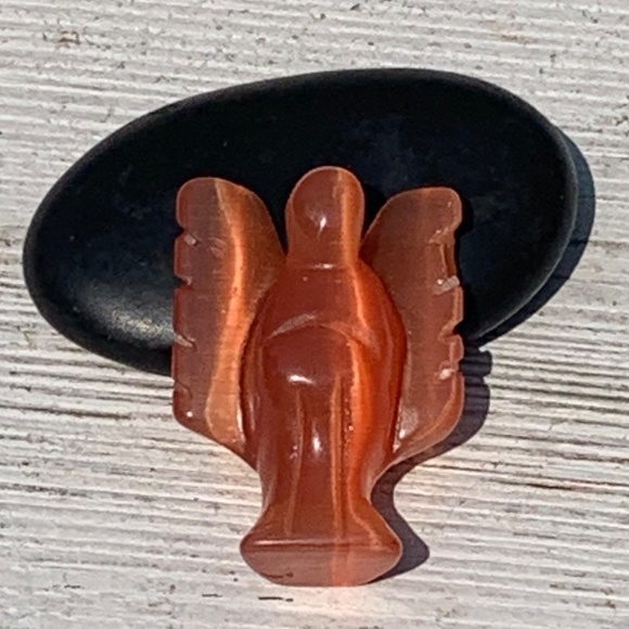1.75" Orange Optic Glass Cat's Eye Guardian Angel Figurine Feathered Wing Figure - Picture 5 of 6